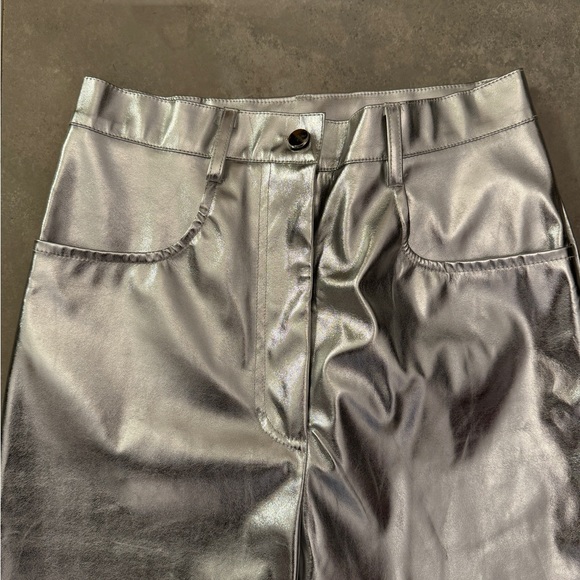 Silver Metallic Straight Leg Pants | S - Picture 4 of 7